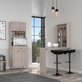 Winnipeg 2 Piece Kitchen Set, Pantry + Functional Table , Light Gray