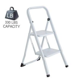 Bosonshop Steel Folding Portable 2 Steps Ladder Step Stool with 330lbs Capacity White