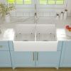 33 Inch White Farmhouse Apron Front Ceramic Kitchen Sink Double Bowl with Bottom Grid